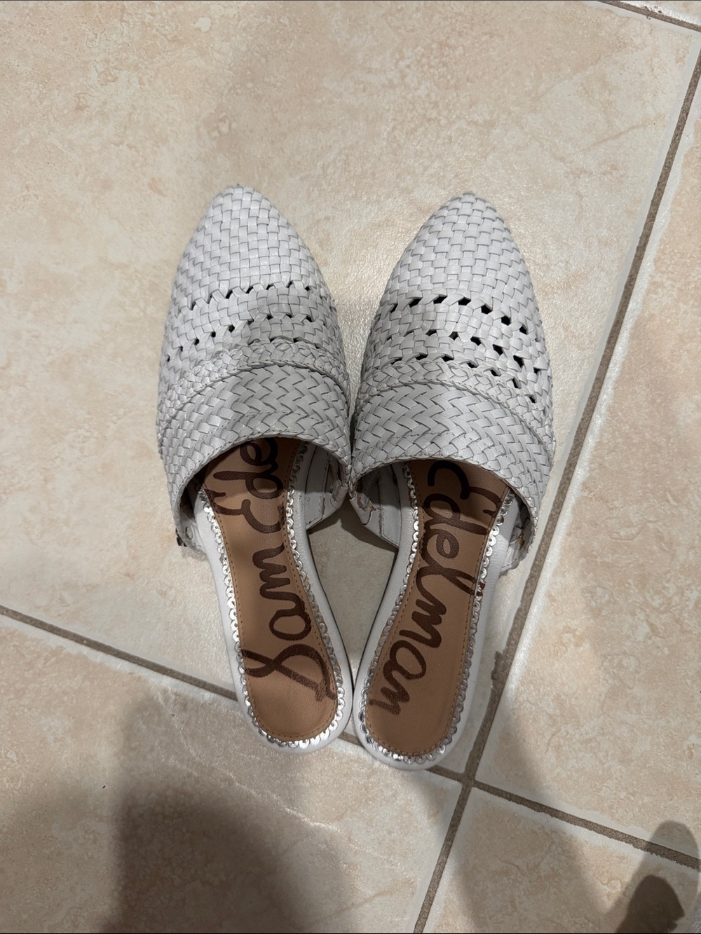 Sam Edelman White Woven Leather Slip-On Flats